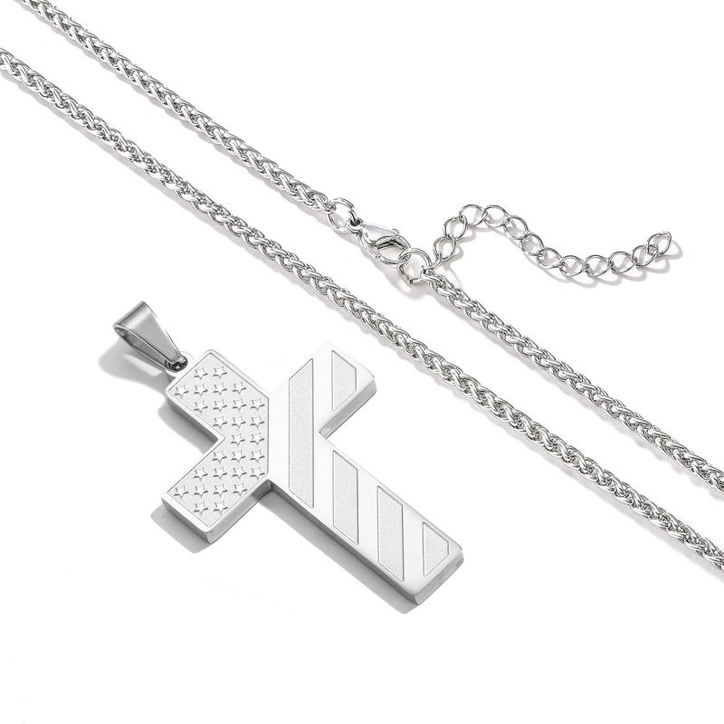 DuoDiner Valentines Day Gifts for Him -18+2 Inch Cross Necklace Bible Verse Stainless Steel American Flag Pendant Chain for Men Boys Cross Jewelry Gift - Image 3